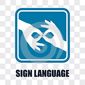 Hand with sign language gesture on transparent background. vector