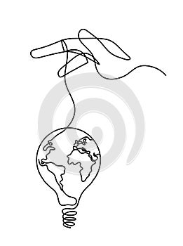 Hand with sign of light bulb with globe