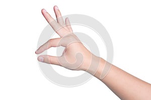 Hand sign posture pick hold isolated