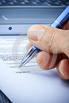 Hand Signature Computer Contract Insurance