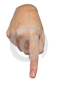 Mano sellos. masculino dedo muestra abajo 