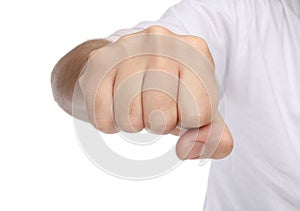 Hand signs. Punch fist isolated on white