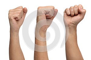 Hand signs. Punch fist isolated on white