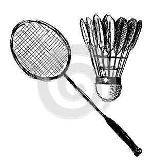 Hand sketch badminton racket and shuttlecock