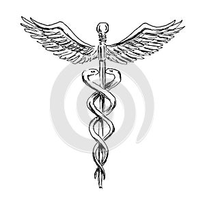 Hand sketch Caduceus medical symbol