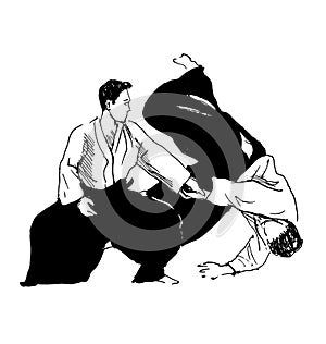 Hand sketch fighters aikido photo