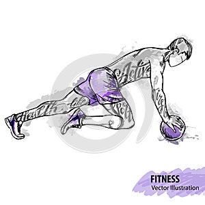 Hand sketch of a man is training with a ball. Vector sport illustration.