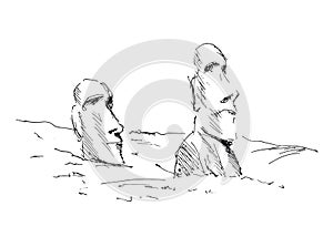 Hand sketch statues on Easter Island