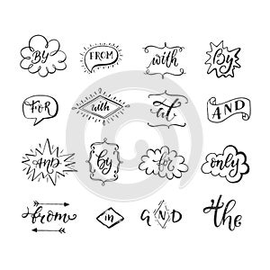 Hand sketched ampersands and catchwords vector collection