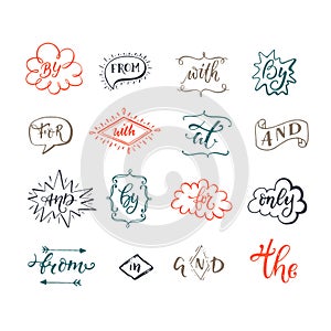 Hand sketched ampersands and catchwords vector collection