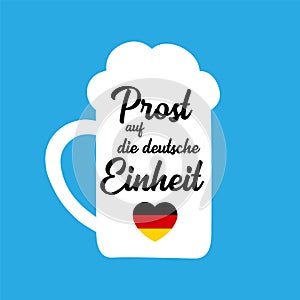 Hand sketched Beer Mug with Prost auf die deutsche Einheit quote in German, translated Cheers for the German Unity day