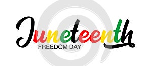 Hand sketched colorful JUNETEENTH word as banner. Lettering or modern calligraphy. Vector photo