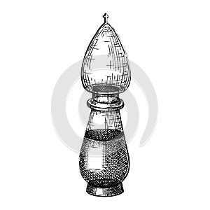 Hand sketched glass bottle in vintage style. Glassware drawing for alchemy, medicine, cosmetics or perfume. Alchemy laboratory