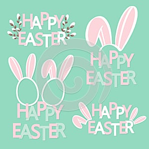 Hand sketched Happy Easter text for  logotype, badge and icon with bunny ears