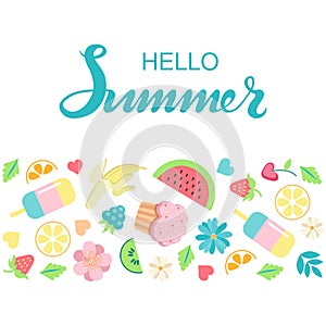 Hand sketched Hello Summer typography lettering poster