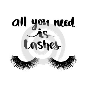 Hand sketched Lashes quote. Calligraphy phrase for beauty salon