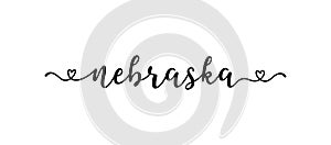 Hand sketched NEBRASKA text. Script lettering for poster, sticker, flyer, header, card, clothing, wear