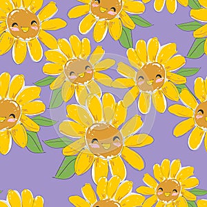 Hand sketched Sunflower cute print seamless pattern flowers vector illustration.