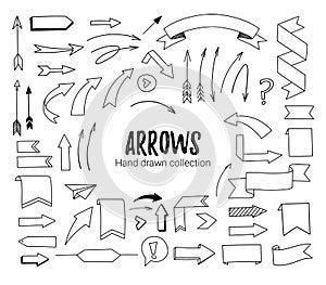 Hand sketched vector illustrations - arrows, ribbons and scrolls