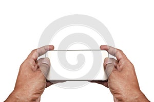 Hand with smart phone white screen, Clipping path