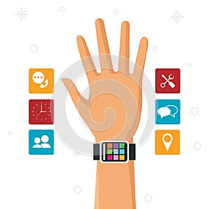 Hand with smart watch wearable technology accesorie