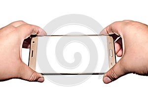 Hand with smartphone isolated, Clipping path