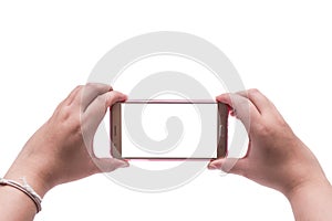 Hand with smartphone isolated, Clipping path