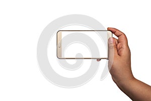 Hand with smartphone isolated, Clipping path