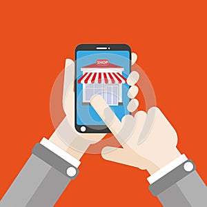 Hand Smartphone Shop Click Flat