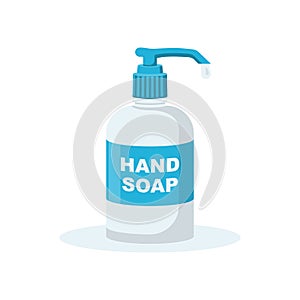 Hand soap. Disinfectant flat icon. Liquid soap in plastic pump bottle.