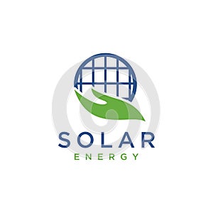 Hand and solar globe, eco friendly energy logo icon vector logo template