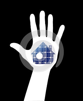 Hand with solar house.