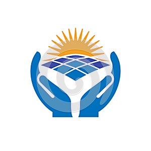 Hand Solar logo design. Solar logo with Hand concept vector. Hand and Solar logo design