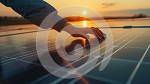 The hand on solar panel..AI generated image