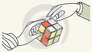 A hand solving a colorful cube puzzle, problem-solving vector, vector design Generative AI