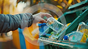 A Hand Sorting Plastic Bottles.AI generated image