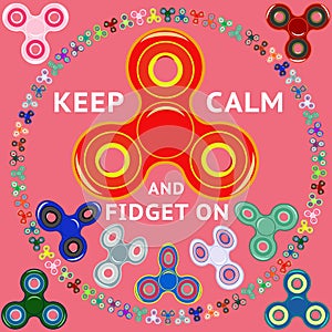 Hand spinner toys. Advertising poster with an inscription