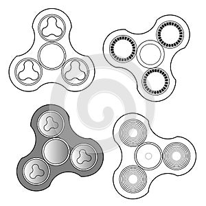 Hand spinner. Vector image of a rotating product. Logo for mobile application, website design. Set of various turntables.