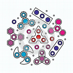 Hand Spinners illustration. Vector set