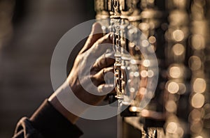 Hand spinning prayer wheels in a Nepalese Temple