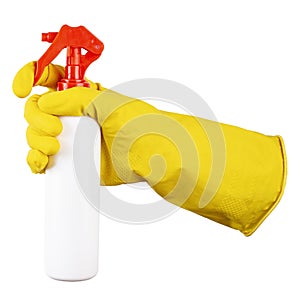 Hand spray with gloved hand