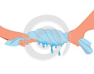 Hand squeezed and twist wet cloth cartoon flat illustration vector icon isolated in white background