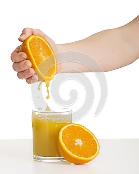 Mano escurridor jugo naranja 