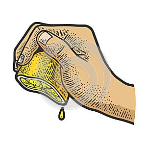 hand squeezes lemon juice sketch vector