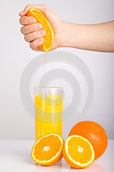 Hand squeezing orange