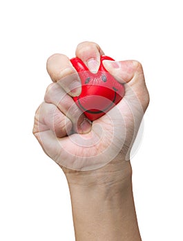 Hand squeezing smile face stress ball