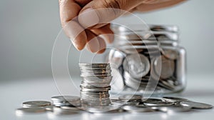 Hand and Stacked Coins.AI generated image