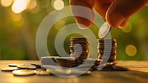 A hand stacking coins.AI generated image