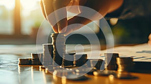 The Hand Stacking Coins.AI generated image