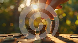 The hand stacking coins. AI generated